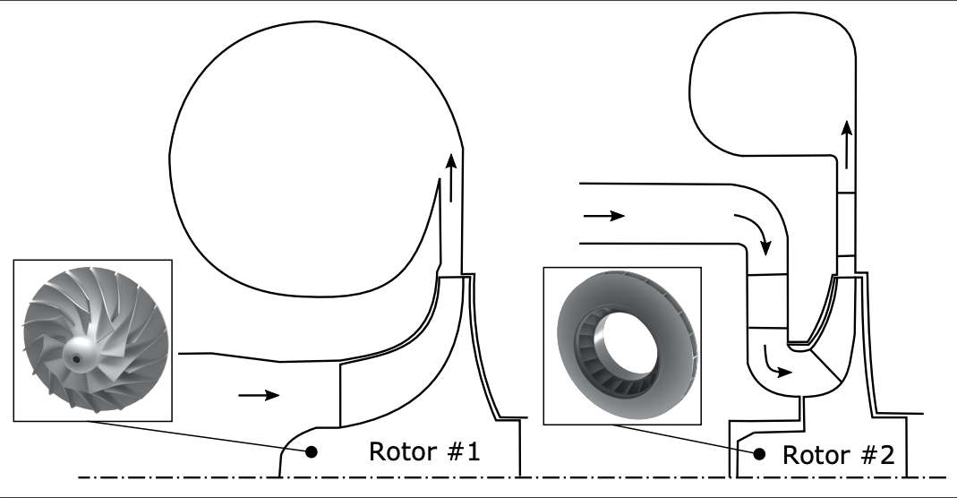 Figure 2: Compressor geometry comparison between the first and second geometry to be tested on the experimental test rig