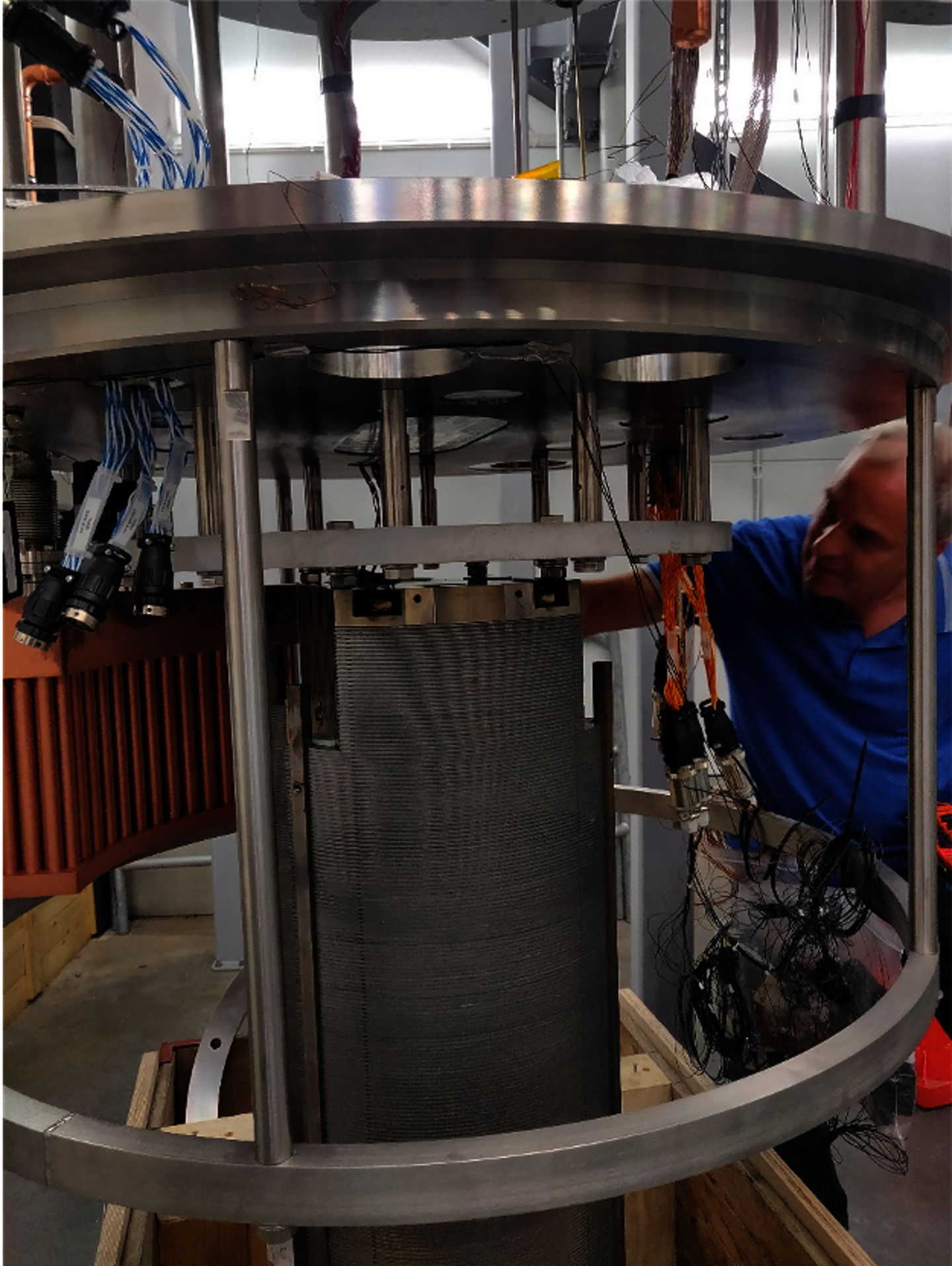 An LHC superconducting orbit corrector magnet being prepared for testing. (Image: CERN)